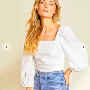 Veronica Beard Kayla puff square neck cotton blend top